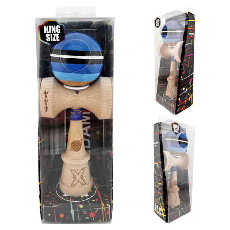 Kendama X Originala, Profesionala, Flippy, SATURN Blue Planet, Super Sticky cu Cupe Mari KING SIZE V3, Gaura in Baza, Rulment Metalic, din lemn 18 cm, Ata 62/65 cm, Albastru [5]