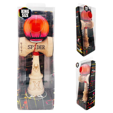 Kendama X Originala, Profesionala, Flippy, SPIDER KING, Super Sticky cu Cupe Mari KING SIZE V3, Gaura in Baza, Rulment Metalic, din lemn 18 cm, Ata 62/65 cm, Rosu/Maro [5]