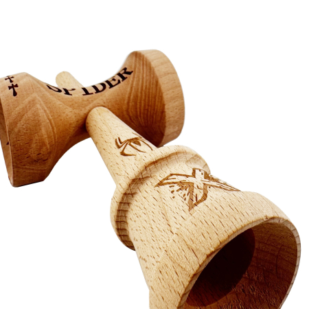 Kendama X Originala, Profesionala, Flippy, SPIDER KING, Super Sticky cu Cupe Mari KING SIZE V3, Gaura in Baza, Rulment Metalic, din lemn 18 cm, Ata 62/65 cm, Rosu/Maro [10]