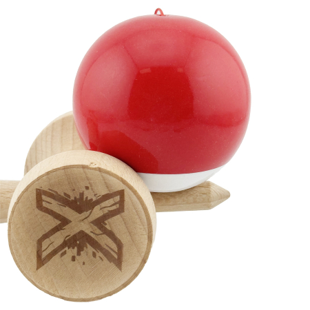 Kendama X Originala, Profesionala, Flippy, Super Sticky cu Cupe Mari KING SIZE V3, Gaura in Baza, Rulment Metalic, din lemn 18 cm, Ata 62/65 cm, Bicolor Rosu/Alb [8]