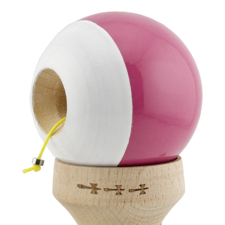Kendama X Originala, Profesionala, Flippy, Super Sticky cu Cupe Mari KING SIZE V3, Gaura in Baza, Rulment Metalic, din lemn 18 cm, Ata 62/65 cm, Bicolor Roz inchis/Alb [6]
