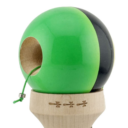 Kendama X Originala, Profesionala, Flippy, Super Sticky cu Cupe Mari KING SIZE V3, Gaura in Baza, Rulment Metalic, din lemn 18 cm, Ata 62/65 cm, Galben/Negru/Verde [6]