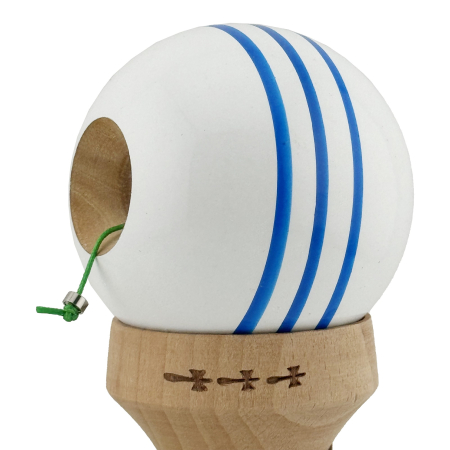 Kendama X Originala, Profesionala, Flippy, Super Sticky cu Cupe Mari KING SIZE V3, Gaura in Baza, Rulment Metalic, din lemn 18 cm, Ata 62/65 cm, Special Alb/Albastru [6]