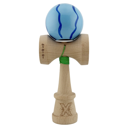 Kendama X Originala, Profesionala, Flippy, Super Sticky cu Cupe Mari KING SIZE V3, Gaura in Baza, Rulment Metalic, din lemn 18 cm, Ata 62/65 cm, Special Albastru deschis [1]