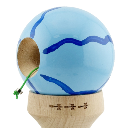 Kendama X Originala, Profesionala, Flippy, Super Sticky cu Cupe Mari KING SIZE V3, Gaura in Baza, Rulment Metalic, din lemn 18 cm, Ata 62/65 cm, Special Albastru deschis [6]