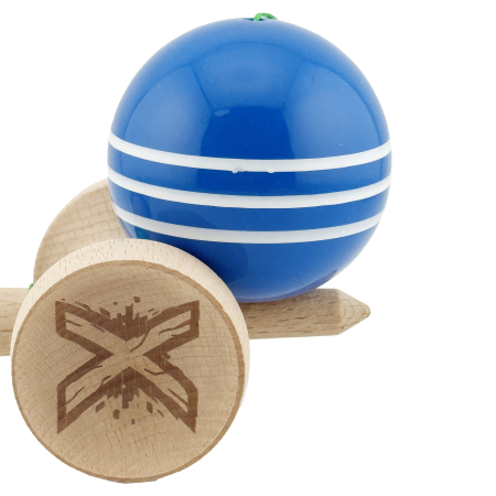 Kendama X Originala, Profesionala, Flippy, Super Sticky cu Cupe Mari KING SIZE V3, Gaura in Baza, Rulment Metalic, din lemn 18 cm, Ata 62/65 cm, Special Albastru/Alb [8]