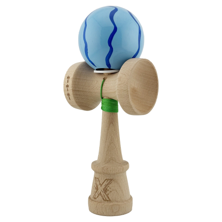Kendama X Originala, Profesionala, Flippy, Super Sticky cu Cupe Mari KING SIZE V3, Gaura in Baza, Rulment Metalic, din lemn 18 cm, Ata 62/65 cm, Special Albastru deschis [2]