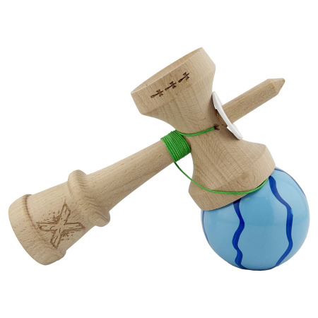 Kendama X Originala, Profesionala, Flippy, Super Sticky cu Cupe Mari KING SIZE V3, Gaura in Baza, Rulment Metalic, din lemn 18 cm, Ata 62/65 cm, Special Albastru deschis [4]