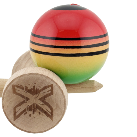 Kendama X Originala, Profesionala, Flippy, Super Sticky cu Cupe Mari KING SIZE V3, Gaura in Baza, Rulment Metalic, din lemn 18 cm, Ata 62/65 cm, Special Rosu/Verde [8]