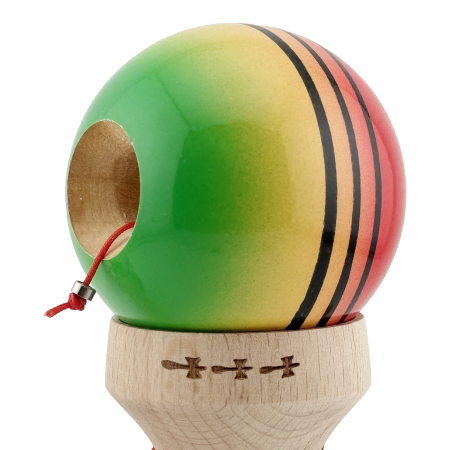 Kendama X Originala, Profesionala, Flippy, Super Sticky cu Cupe Mari KING SIZE V3, Gaura in Baza, Rulment Metalic, din lemn 18 cm, Ata 62/65 cm, Special Rosu/Verde [6]