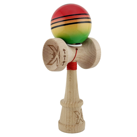 Kendama - Kendama X Originala, Profesionala, Flippy, Super Sticky cu Cupe Mari KING SIZE V3, Gaura in Baza, Rulment Metalic, din lemn 18 cm, Ata 62/65 cm, Special Rosu/Verde