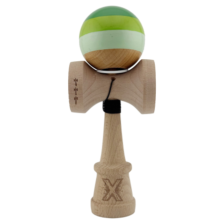 Kendama X Originala, Profesionala, Flippy, Super Sticky cu Cupe Mari KING SIZE V3, Gaura in Baza, Rulment Metalic, din lemn 18 cm, Ata 62/65 cm, Special Verde degrade [1]