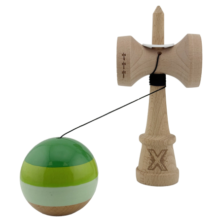 Kendama X Originala, Profesionala, Flippy, Super Sticky cu Cupe Mari KING SIZE V3, Gaura in Baza, Rulment Metalic, din lemn 18 cm, Ata 62/65 cm, Special Verde degrade [3]