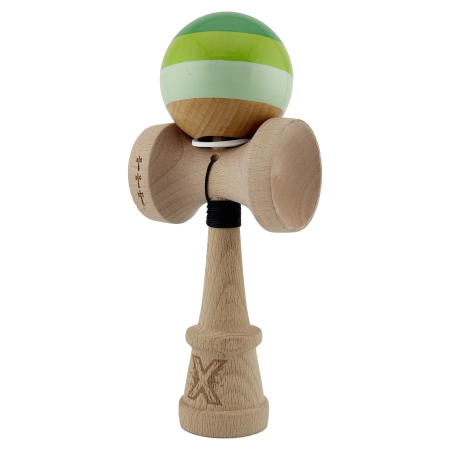 Kendama X Originala, Profesionala, Flippy, Super Sticky cu Cupe Mari KING SIZE V3, Gaura in Baza, Rulment Metalic, din lemn 18 cm, Ata 62/65 cm, Special Verde degrade [2]
