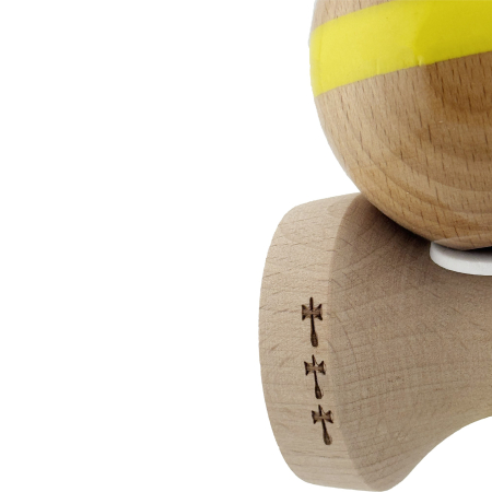 Kendama X Originala, Profesionala, Flippy, Super Sticky, Cupe Mari KING SIZE V3, Gaura in Baza, Rulment Metalic, din lemn 18 cm, Ata 62/65 cm, Original Galben [7]