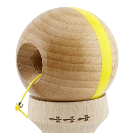 Kendama X Originala, Profesionala, Flippy, Super Sticky, Cupe Mari KING SIZE V3, Gaura in Baza, Rulment Metalic, din lemn 18 cm, Ata 62/65 cm, Original Galben [6]