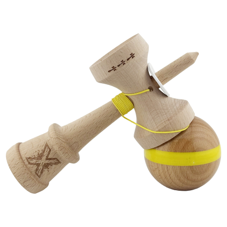 Kendama X Originala, Profesionala, Flippy, Super Sticky, Cupe Mari KING SIZE V3, Gaura in Baza, Rulment Metalic, din lemn 18 cm, Ata 62/65 cm, Original Galben [4]