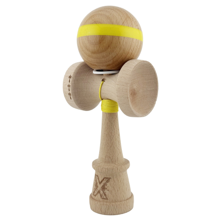 Kendama X Originala, Profesionala, Flippy, Super Sticky, Cupe Mari KING SIZE V3, Gaura in Baza, Rulment Metalic, din lemn 18 cm, Ata 62/65 cm, Original Galben [2]
