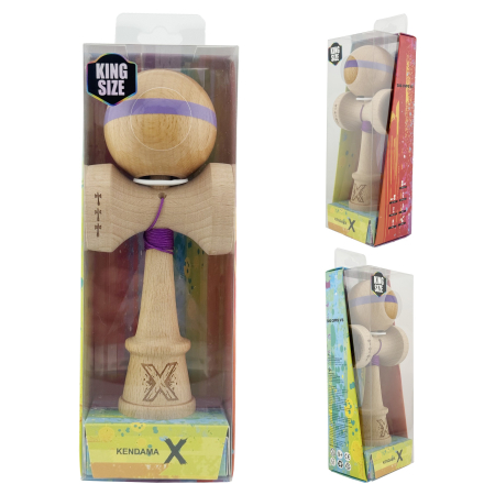 Kendama X Originala, Profesionala, Flippy, Super Sticky, Cupe Mari KING SIZE V3, Gaura in Baza, Rulment Metalic, din lemn 18 cm, Ata 62/65 cm, Original Mov [5]