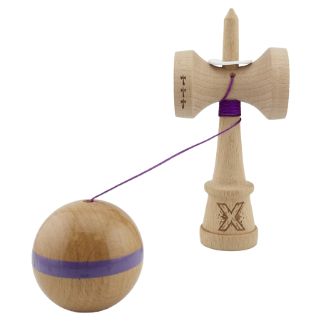 Kendama X Originala, Profesionala, Flippy, Super Sticky, Cupe Mari KING SIZE V3, Gaura in Baza, Rulment Metalic, din lemn 18 cm, Ata 62/65 cm, Original Mov [3]