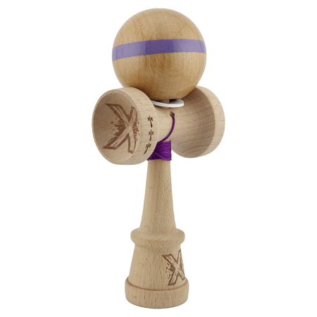 Kendama - Kendama X Originala, Profesionala, Flippy, Super Sticky, Cupe Mari KING SIZE V3, Gaura in Baza, Rulment Metalic, din lemn 18 cm, Ata 62/65 cm, Original Mov