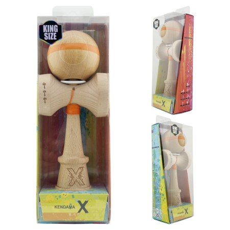Kendama X Originala, Profesionala, Flippy, Super Sticky, Cupe Mari KING SIZE V3, Gaura in Baza, Rulment Metalic, din lemn 18 cm, Ata 62/65 cm, Original Portocaliu [5]