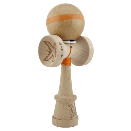 Kendama - Kendama X Originala, Profesionala, Flippy, Super Sticky, Cupe Mari KING SIZE V3, Gaura in Baza, Rulment Metalic, din lemn 18 cm, Ata 62/65 cm, Original Portocaliu