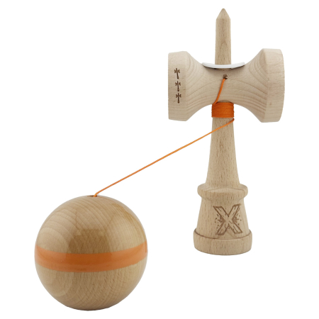 Kendama X Originala, Profesionala, Flippy, Super Sticky, Cupe Mari KING SIZE V3, Gaura in Baza, Rulment Metalic, din lemn 18 cm, Ata 62/65 cm, Original Portocaliu [3]