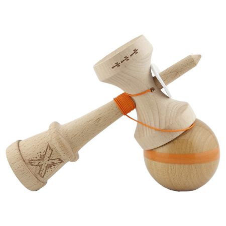 Kendama X Originala, Profesionala, Flippy, Super Sticky, Cupe Mari KING SIZE V3, Gaura in Baza, Rulment Metalic, din lemn 18 cm, Ata 62/65 cm, Original Portocaliu [4]