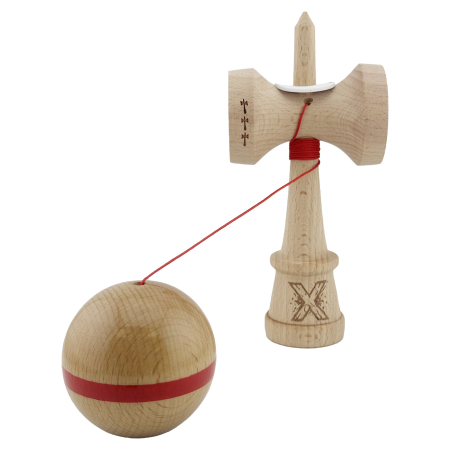 Kendama X Originala, Profesionala, Flippy, Super Sticky, Cupe Mari KING SIZE V3, Gaura in Baza, Rulment Metalic, din lemn 18 cm, Ata 62/65 cm, Original Rosu [3]