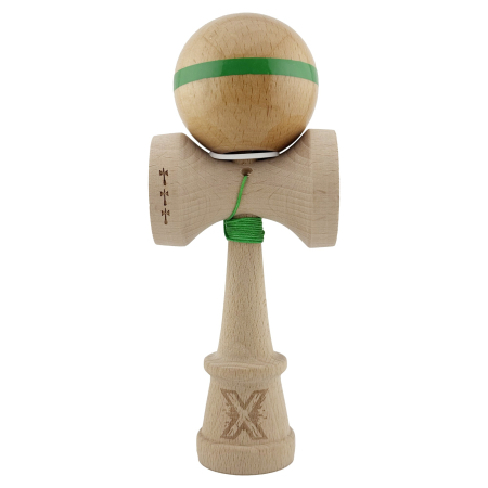 Kendama X Originala, Profesionala, Flippy, Super Sticky, Cupe Mari KING SIZE V3, Gaura in Baza, Rulment Metalic, din lemn 18 cm, Ata 62/65 cm, Original Verde [1]