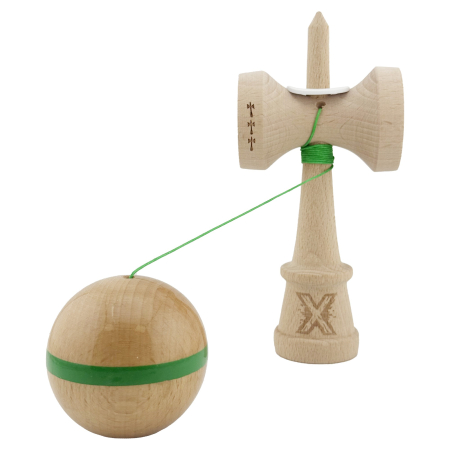 Kendama X Originala, Profesionala, Flippy, Super Sticky, Cupe Mari KING SIZE V3, Gaura in Baza, Rulment Metalic, din lemn 18 cm, Ata 62/65 cm, Original Verde [3]