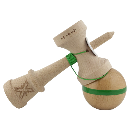 Kendama X Originala, Profesionala, Flippy, Super Sticky, Cupe Mari KING SIZE V3, Gaura in Baza, Rulment Metalic, din lemn 18 cm, Ata 62/65 cm, Original Verde [4]
