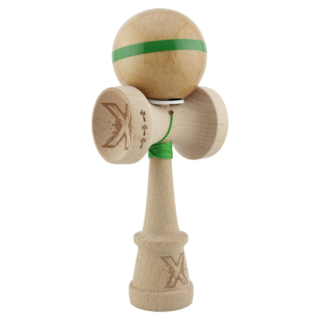 Kendama - Kendama X Originala, Profesionala, Flippy, Super Sticky, Cupe Mari KING SIZE V3, Gaura in Baza, Rulment Metalic, din lemn 18 cm, Ata 62/65 cm, Original Verde