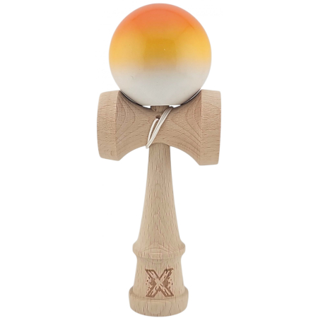 Kendama - Kendama X Originala, Profesionala, Flippy, Super Sticky din Lemn, 18 cm, Gradient Portocaliu/Galben/Alb