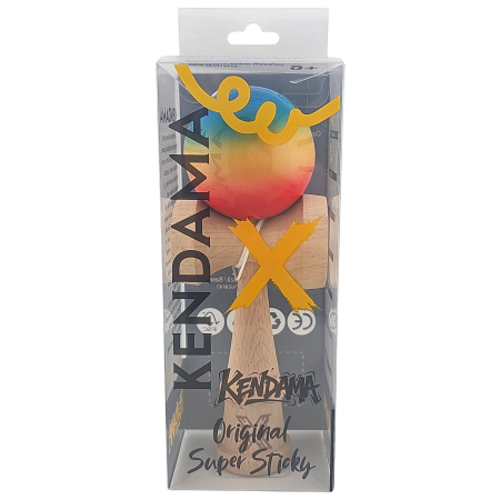 Kendama X Originala, Profesionala, Flippy, Super Sticky din Lemn, 18 cm, Gradient Rosu/Galben/Albastru [3]