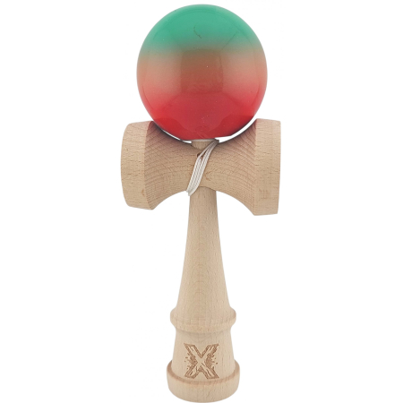 Kendama - Kendama X Originala, Profesionala, Flippy, Super Sticky din Lemn, 18 cm, Gradient Rosu/Verde