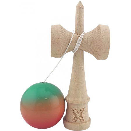 Kendama X Originala, Profesionala, Flippy, Super Sticky din Lemn, 18 cm, Gradient Rosu/Verde [2]
