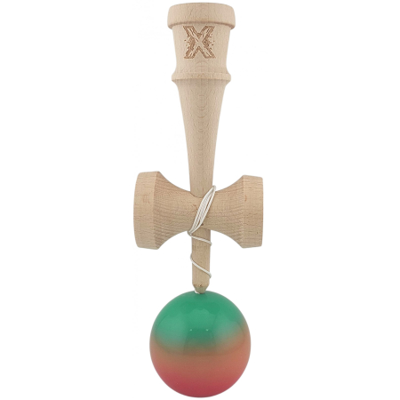 Kendama X Originala, Profesionala, Flippy, Super Sticky din Lemn, 18 cm, Gradient Rosu/Verde [1]