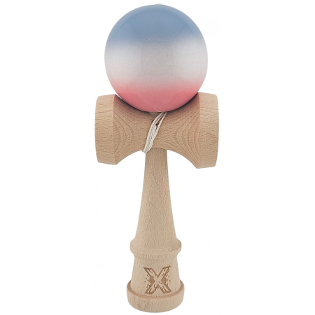Kendama - Kendama X Originala, Profesionala, Flippy, Super Sticky din Lemn, 18 cm, Gradient Roz/Alb/Gri