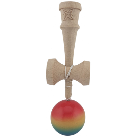 Kendama X Originala, Profesionala, Flippy, Super Sticky din Lemn, 18 cm, Gradient Roz/Galben/Albastru [3]