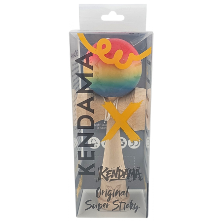 Kendama X Originala, Profesionala, Flippy, Super Sticky din Lemn, 18 cm, Gradient Roz/Galben/Albastru [2]