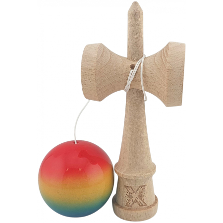 Kendama X Originala, Profesionala, Flippy, Super Sticky din Lemn, 18 cm, Gradient Roz/Galben/Albastru [1]