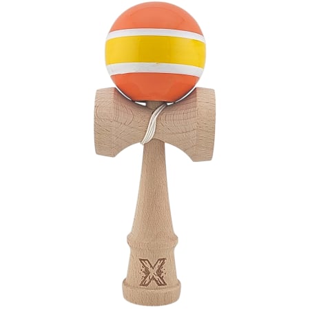 Kendama - Kendama X Originala, Profesionala, Flippy, Super Sticky din Lemn, 18 cm, Portocaliu/Galben/Alb