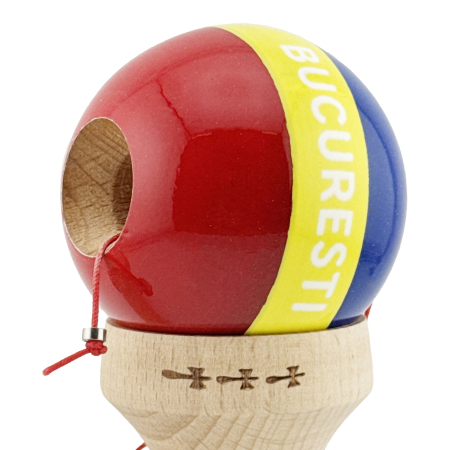 Kendama X Originala, Profesionala, Flippy, Tricolor Edition BUCURESTI, Super Sticky cu Cupe Mari KING SIZE V3, Rulment Metalic si Gaura in Baza, din Lemn 18 cm, Ata 62/65 cm, Multicolor [6]