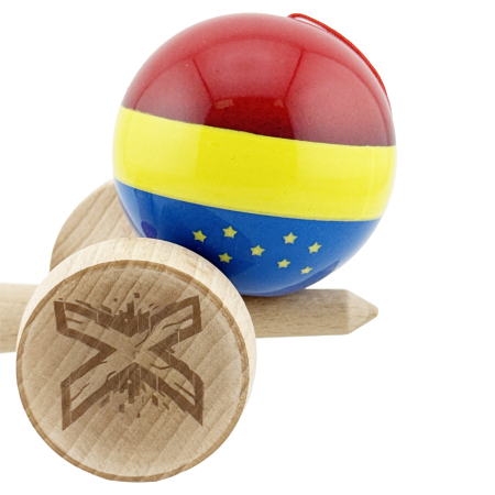 Kendama X Originala, Profesionala, Flippy, Tricolor Edition cu Stele, Super Sticky cu Cupe Mari KING SIZE V3, Rulment Metalic si Gaura in Baza, din Lemn 18 cm, Ata 62/65 cm, Multicolor [8]