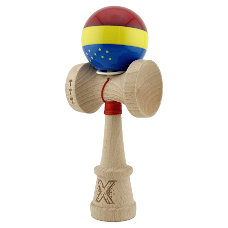Kendama X Originala, Profesionala, Flippy, Tricolor Edition cu Stele, Super Sticky cu Cupe Mari KING SIZE V3, Rulment Metalic si Gaura in Baza, din Lemn 18 cm, Ata 62/65 cm, Multicolor [2]