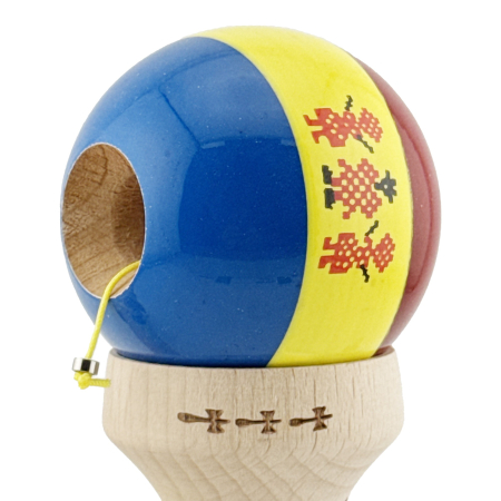 Kendama X Originala, Profesionala, Flippy, Tricolor Edition Stil Romanesc, Super Sticky cu Cupe Mari KING SIZE V3, Rulment Metalic si Gaura in Baza, din Lemn 18 cm, Ata 62/65 cm, Multicolor [6]