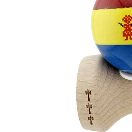 Kendama X Originala, Profesionala, Flippy, Tricolor Edition Stil Romanesc, Super Sticky cu Cupe Mari KING SIZE V3, Rulment Metalic si Gaura in Baza, din Lemn 18 cm, Ata 62/65 cm, Multicolor [7]