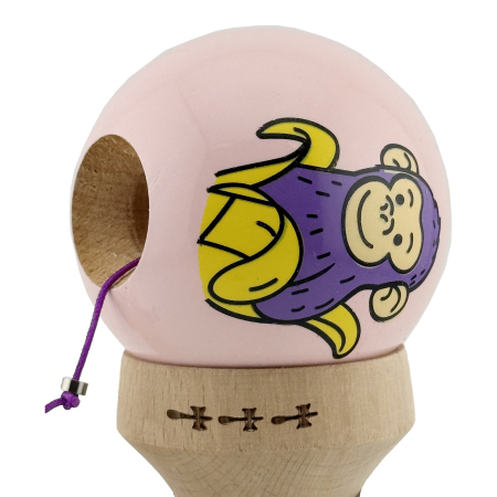 Kendama X Originala, Profesionala, Flippy, Violet Monkey, Super Sticky cu Cupe Mari King Size V3, Rulment Metalic si Gaura in Baza, din Lemn 18 cm, Ata 62/65 cm, Roz [6]